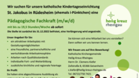 Pädagogische Fachkraft für St. Jakobus Rüdesheim gesucht!